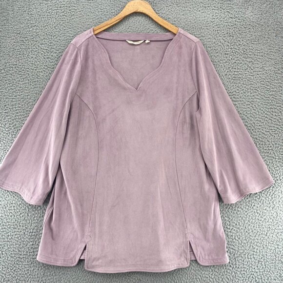Soft Surroundings Top Womens Extra Large Purple Mauve Faux Suede V Neck Tunic - Picture 10 of 11